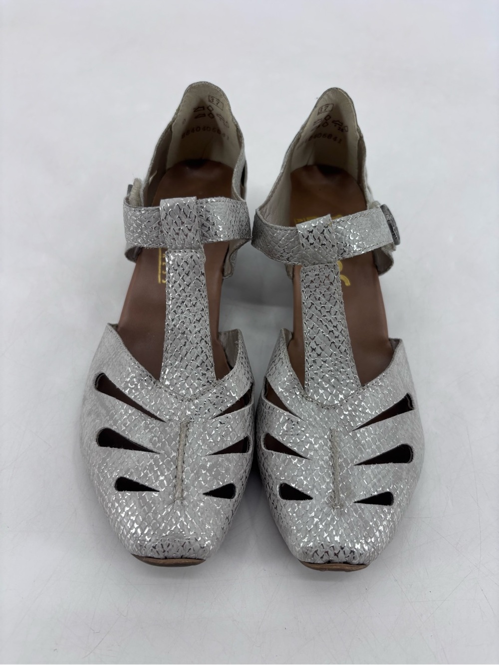 Rieker Antistress Mirjam Metallic Cut Out Perforated Mary Jane Heeled Sandals - Picture 2 of 15